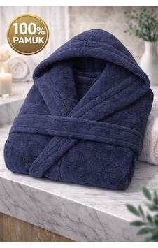 İqon %100 Pamuk Unisex Banyo Bornozu Düz Lacivert İqon %100 Pamuk Unisex Banyo Bornozu Düz Lacivert