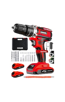Mager 12 Volt 1.2 Ah Çift Akülü Su Terazi Göstergeli Darbeli Matkap Vidalama Kırmızı