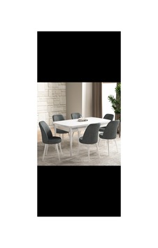 İdeal Home Beyaz Kelebek Masa 6 Gri Sandalye Beyaz İdeal Home Beyaz Kelebek Masa 6 Gri Sandalye Beyaz