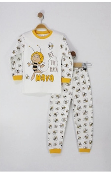Bilge Trend Arı Maya Baskılı %100 Pamuklu Penye Kız Erkek Unisex Bebek Çocuk Pijama Takımı Beyaz Bilge Trend Arı Maya Baskılı %100 Pamuklu Penye Kız Erkek Unisex Bebek Çocuk Pijama Takımı Beyaz