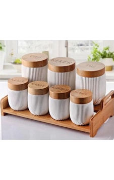 Gönül Gnl3503 Bambu Kapaklı Baharat Saklama Seti 7 Li Beyaz