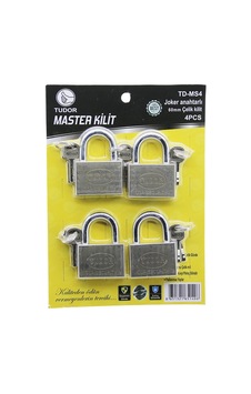 Tudor Td-ms4 Master 4 Parça Joker Anahtarlı 60 Mm Gri Kısa Kancalı Çelik Asma Kilit Tudor Td-ms4 Master 4 Parça Joker Anahtarlı 60 Mm Gri Kısa Kancalı Çelik Asma Kilit
