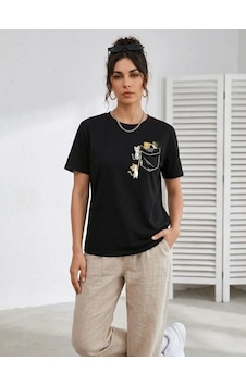 Modi Green New Sevimli Kedi Cep Baskılı Tişört Kısa Kol Yazlık T-shirt - Siyah Modi Green New Sevimli Kedi Cep Baskılı Tişört Kısa Kol Yazlık T-shirt - Siyah
