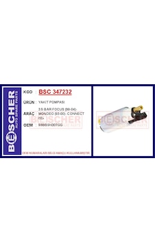 Bsc 347232 Yakıt Pompası 3.5 Bar Focus 99-04 - Mondeo 93-00 - Connect 02 93bb9h307gg - Bsc 347232 Yakıt Pompası 3.5 Bar Focus 99-04 - Mondeo 93-00 - Connect 02 93bb9h307gg -
