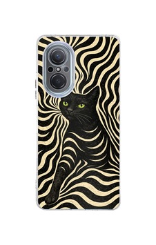 Huawei Nova 9 Se Uyumlu Siyah Kedi Ve Optik Desenli Baskılı Silikon Kılıf Huawei Nova 9 Se Uyumlu Siyah Kedi Ve Optik Desenli Baskılı Silikon Kılıf