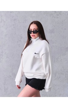 Velmora Fashion Kadın Yarım Fermuarlı Üç İplik Şardonlu Pamuklu Sweatshirt - Beyaz Velmora Fashion Kadın Yarım Fermuarlı Üç İplik Şardonlu Pamuklu Sweatshirt - Beyaz