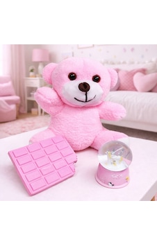 Pembe Peluş Ayıcık Kar Küresi Ve Pembe Çikolata Not Defteri Tdrtr Pembe Peluş Ayıcık Kar Küresi Ve Pembe Çikolata Not Defteri Tdrtr