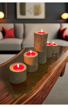 5'li Tealight Mumluk Seti, Doğal Kütük, El Yapımı Ahşap, Rustik Modern Dekor Bohem & İskandinav Tarz Ahşap Rengi 5'li Tealight Mumluk Seti, Doğal Kütük, El Yapımı Ahşap, Rustik Modern Dekor Bohem & İskandinav Tarz Ahşap Rengi