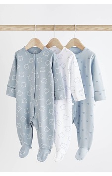 Next Baby Erkek Bebek % 100 Pamuklu Mavi Ayı Desenli 3lü Tulum Set Çok Renkli