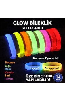 Glow Kalın Bileklik 12 Li Set Baskıya Uygun Renkli Model N712 Tüm Yaşlar