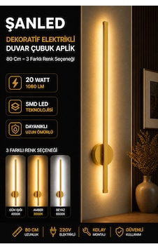 Dekoratif 20w İç Mekan Gold Kasa 3 Renkli Işık Elektrikli 80 Cm Duvar Aplik 1 Adet