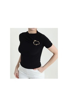Fleurs Chic Toka Detaylı T-shirt Siyah
