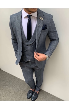 Modefendi Slim Fit İtalyan Kesim Piti Kare Takım Elbise Mavi Modefendi Slim Fit İtalyan Kesim Piti Kare Takım Elbise Mavi