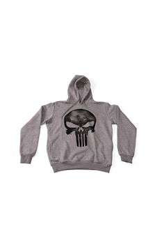 The Punisher Kapüşonlu Sweatshirt Hoodie Gri Çok Renkli
