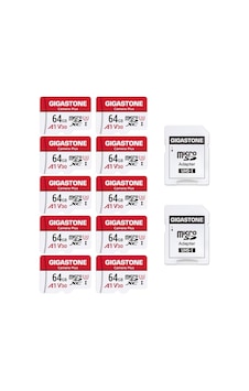 Gıgastone 64 Gb Microsdxc Hafıza Kartı Paketi 10 + Sd Adaptör, Camera Plus, 95 Mb/s'ye Kadar, Aksiyon Kamerası Drone İçin, Tablet, Full Hd Video Kaydı, A1 V30 U3 Mikro Sd Kart Uhs-ı