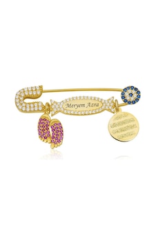 Gümüş Gold İsimli Bebek Yaka İğnesi Sl4640 Altın Gümüş Gold İsimli Bebek Yaka İğnesi Sl4640 Altın