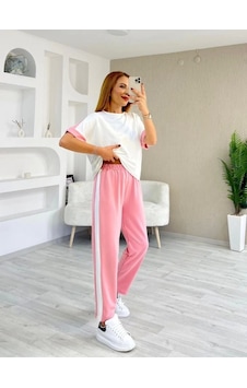 Defymoda Kadın Modal Dokulu Kumaş Yanı Şeritli Takım Pembe Defymoda Kadın Modal Dokulu Kumaş Yanı Şeritli Takım Pembe
