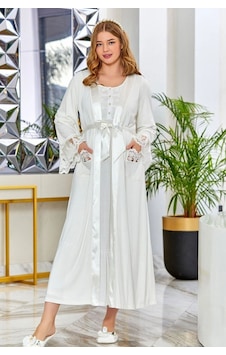 Cossy By Aqua Cossybyaqua 23622 Penye Saten Dantel Detaylı Lohusa Sabahlık Cossy By Aqua Cossybyaqua 23622 Penye Saten Dantel Detaylı Lohusa Sabahlık