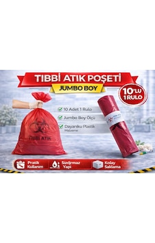 Tıbbi Atık Poşeti Jumbo Boy 10'lu 1 Rulo Kırmızı Tıbbi Atık Atık Poşeti Tıbbi Atık Poşeti Jumbo Boy 10'lu 1 Rulo Kırmızı Tıbbi Atık Atık Poşeti