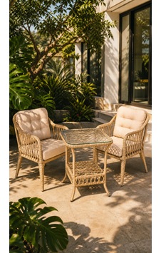 Small Raddan 1+1 Bistro Set Minderli 2 Kişilik Raddan Oturma Grubu Camlı Sehpa Bahçe Balkon Teras Set Cappuccino Small Raddan 1+1 Bistro Set Minderli 2 Kişilik Raddan Oturma Grubu Camlı Sehpa Bahçe Balkon Teras Set Cappuccino