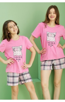 Pamuklu Bisiklet Yaka Örme Şort Takım25115029 Pembe Pamuklu Bisiklet Yaka Örme Şort Takım25115029 Pembe