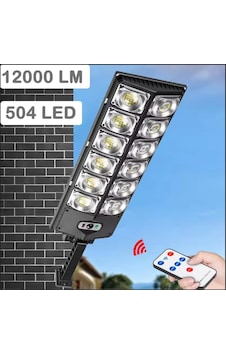 12000 Lümen 504 Led Güneş Enerjili Hareket Sensörlü Kumandalı Bahçe Sokak Garaj Ev Aydınlatma Lambası Işık Siyah