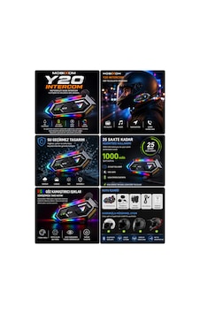 Y20 Motosiklet Kask Intercom Bluetooth Kulaklık Su Geçirmez, Rgb Işıklı, 25 Saat Kullanım, Hızlı Şarj Y20 Motosiklet Kask Intercom Bluetooth Kulaklık Su Geçirmez, Rgb Işıklı, 25 Saat Kullanım, Hızlı Şarj