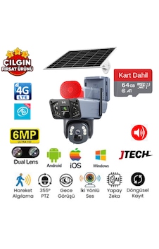 O-kam 3815 3mp+3mp 6mp 4g Sim Kartlı, Solar Panelli, Sirenli, 2 Lens 3 Görüntü, Ip66 Alert Ptz + 64ggb Sd Kart Dahil