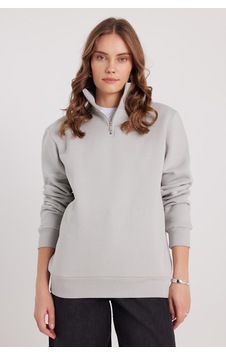 Tudors Kadın Relax Fit Rahat Kesim Pamuklu İçi Polarlı Yarım Fermuarlı Taş Renk Dik Yaka Sweatshirt-37900 Tudors Kadın Relax Fit Rahat Kesim Pamuklu İçi Polarlı Yarım Fermuarlı Taş Renk Dik Yaka Sweatshirt-37900