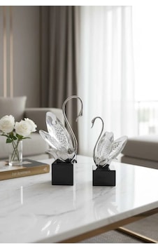 Dekoratif Ayaklı Kristal Cam 2li Kuğu Seti Gümüş Dekoratif Ayaklı Kristal Cam 2li Kuğu Seti Gümüş