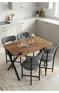 Mutfak Masası 4 Sandalyeli Set 110x70 Cm Modern Bahçe Cafe Masa Takımı 4 Kişilik Tedy 9880 Gri Ahşap - Altın Mutfak Masası 4 Sandalyeli Set 110x70 Cm Modern Bahçe Cafe Masa Takımı 4 Kişilik Tedy 9880 Gri Ahşap - Altın