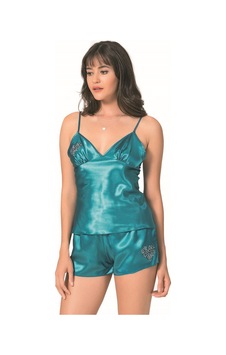 Ang Butik Petrol Saten Babydoll Şort Takımı Petrol