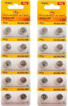 Powermaster AG13 LR44 Kartela Alkaline Düğme Pil 10 x 2'li Powermaster AG13 LR44 Kartela Alkaline Düğme Pil 10 x 2'li
