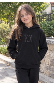 Pançiko Kız Çocuk Kapişonlu Sweat siyah Pançiko Kız Çocuk Kapişonlu Sweat siyah