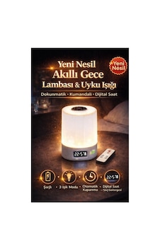 Gece Lambası Şarjlı Led Masa Lambası Uzaktan Kumandalı Dijital Saatli Beyaz Beyaz
