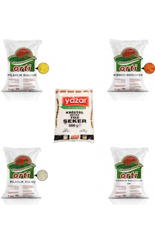 Orti Kırmızı Mercimek 5 KG + Bulgur 5 KG + Pirinç 5 KG + Un 5 KG + Yazar Toz Şeker 5 KG