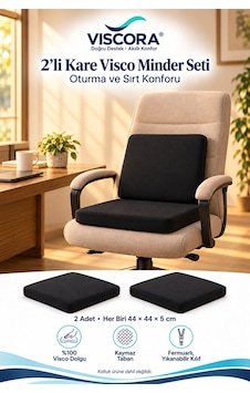 Visco Oturma Minderi Ve Sırt Destek Seti 2 Li Ofis Koltuğu Ve Sandalye Minderi 44 44 5 Cm Siyah Visco Oturma Minderi Ve Sırt Destek Seti 2 Li Ofis Koltuğu Ve Sandalye Minderi 44 44 5 Cm Siyah