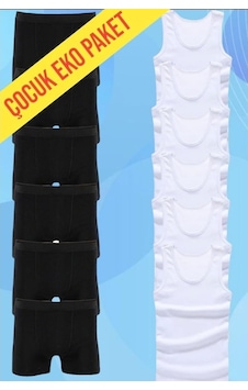 Tezzgelsin Erkek Çocuk Pamuklu Penye 6 Atlet 6 Boxer Beyaz Siyah