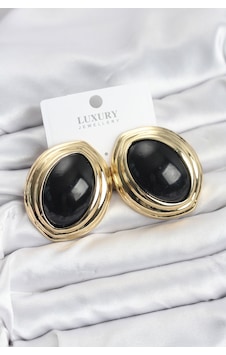 Pirinç Siyah Badem Model Vintage Gold Kadın Küpe Tj-bkp11593 Tdrtr