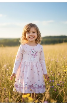 Esila Kids Kız Çocuk Elbise Uzun Kollu Kedi Desenli Fiyonklu Pembe Esila Kids Kız Çocuk Elbise Uzun Kollu Kedi Desenli Fiyonklu Pembe