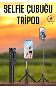 Kumandalı Selfie Çubuğu Ve Tripod Telefon Tutucu Siyah