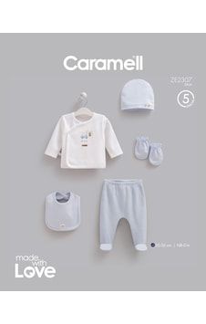 Caramell Moving Car 5'li Hastane Çıkışı Zıbın Seti Mavi renkli Caramell Moving Car 5'li Hastane Çıkışı Zıbın Seti Mavi renkli