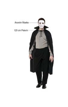 Siyah Renk Yakalı 120 Cm Pelerin Ve Beyaz Anonim Maske Siyah Renk Yakalı 120 Cm Pelerin Ve Beyaz Anonim Maske