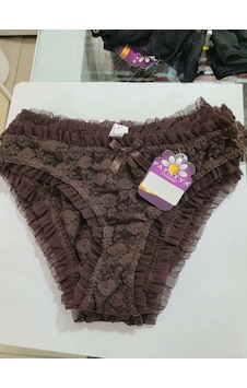 Papatya Dantel Detay Kadın Slip Külot V62 Kahverengi