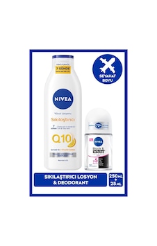 Nıvea Q10 Sıkılaştırıcı Vücut Losyonu 250ml Ve Kadın Roll-on Deodorant Black&white Invisible Clear 25ml, 72 Saat perspirant Ter Koruması, C Vitamini Nıvea Q10 Sıkılaştırıcı Vücut Losyonu 250ml Ve Kadın Roll-on Deodorant Black&white Invisible Clear 25ml, 72 Saat perspirant Ter Koruması, C Vitamini
