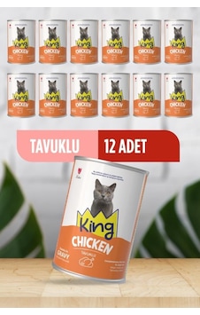 King Sos İçerisinde Et Parçacıklı Tavuklu Kedi Konservesi 400 G X 12 Adet King Sos İçerisinde Et Parçacıklı Tavuklu Kedi Konservesi 400 G X 12 Adet