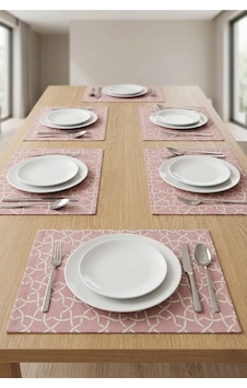 Pembe Tabak Altlığı 6'lı Amerikan Servis Takımı Sıvı Geçirmez Leke Tutmaz Kumaş Yemek Masası Pembe Tabak Altlığı 6'lı Amerikan Servis Takımı Sıvı Geçirmez Leke Tutmaz Kumaş Yemek Masası