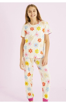 Siyah İnci Kız Çocuk %100 Pamuk Çiçek Baskılı Bisiklet Yaka Pijama Takım25110054 Ekru Siyah İnci Kız Çocuk %100 Pamuk Çiçek Baskılı Bisiklet Yaka Pijama Takım25110054 Ekru