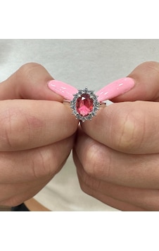 Oval Pembe Taşlı Gümüş Taşlı Yüzük