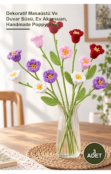 3 Adet El Örgüsü Gelincik Dalı Dekoratif Masaüstü Ve Duvar Süsü, Ev Aksesuarı, Handmade Poppy Stem 3 Adet El Örgüsü Gelincik Dalı Dekoratif Masaüstü Ve Duvar Süsü, Ev Aksesuarı, Handmade Poppy Stem